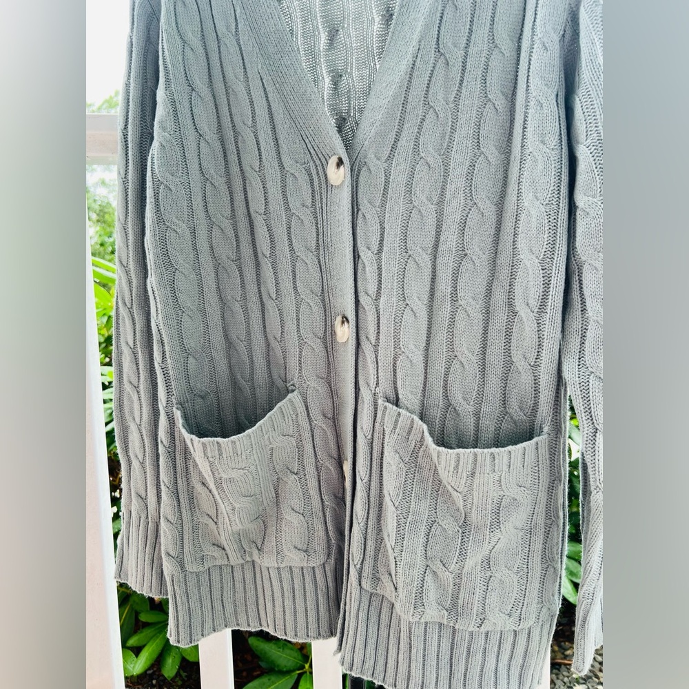 Gray Knit Cardigan with Classic Cable Design